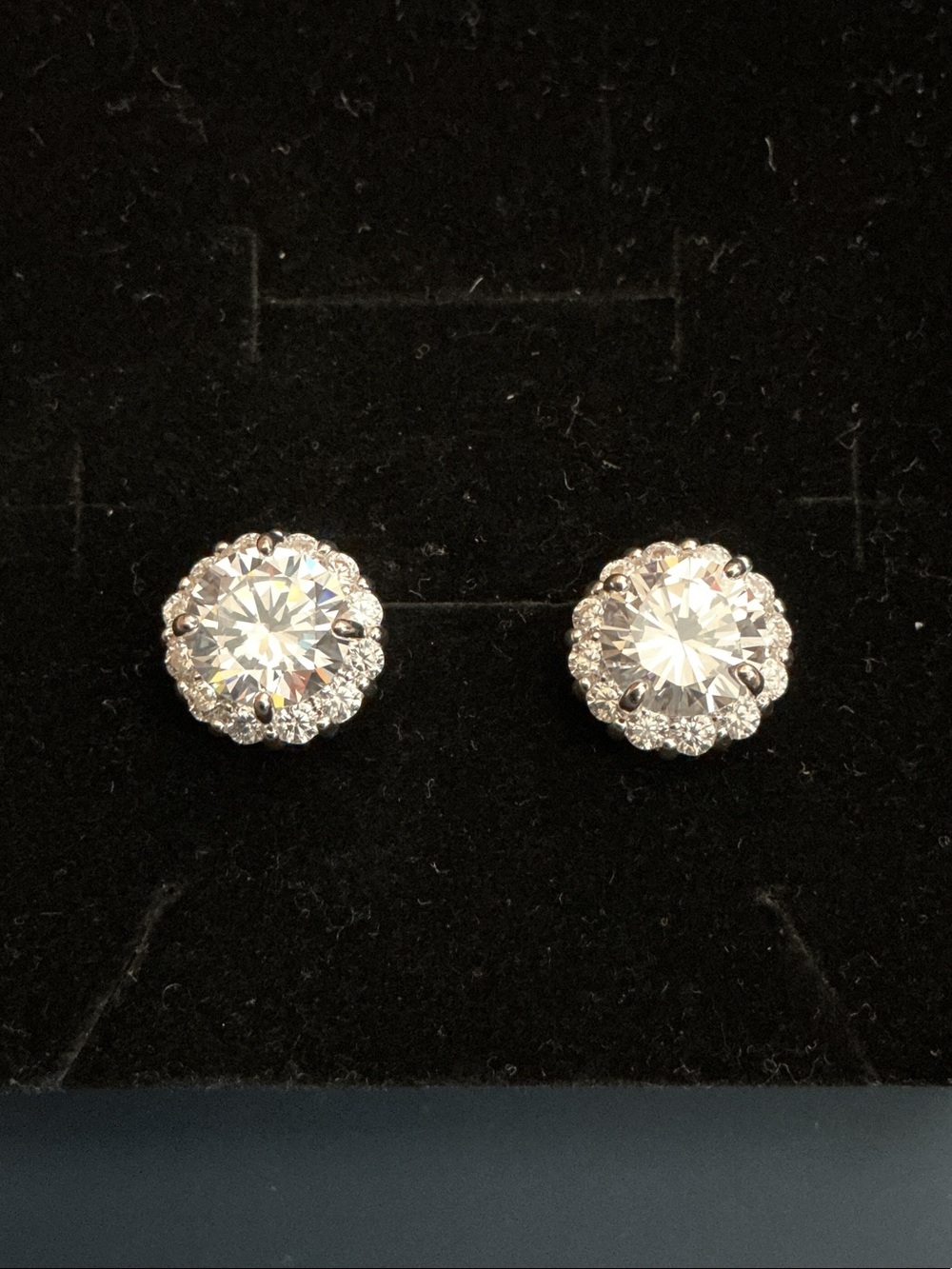 Classic White CZ Halo Stud Earrings - Women Jewelry